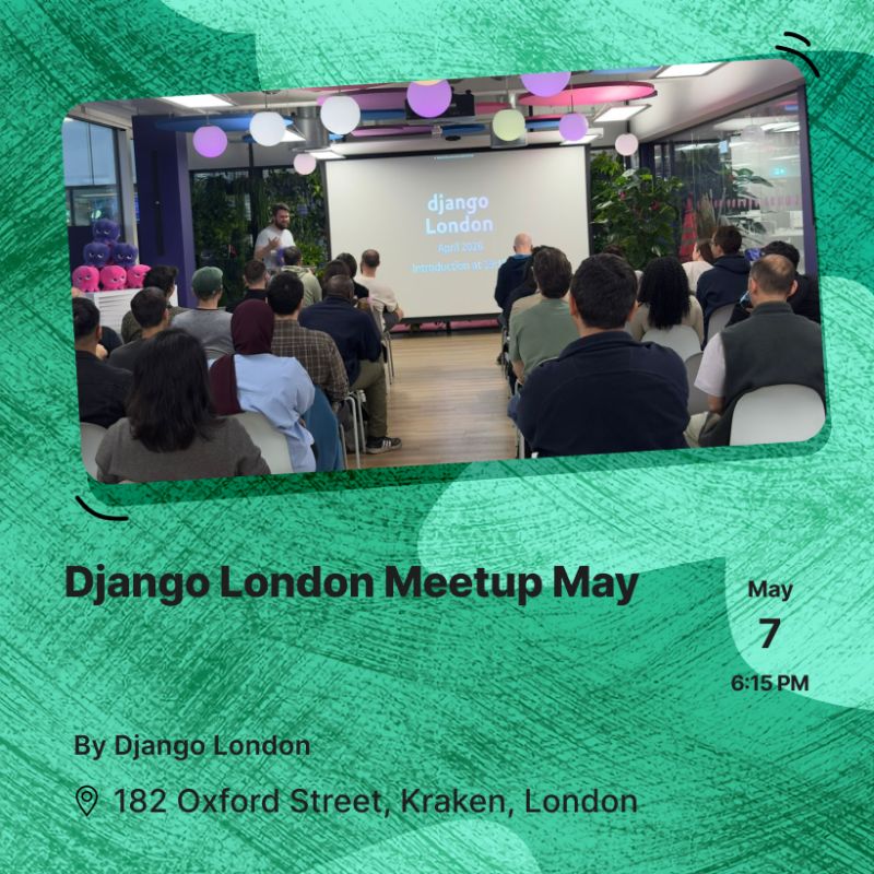 Andy Woods speaking to an audience at the Django London meetup in May 2026